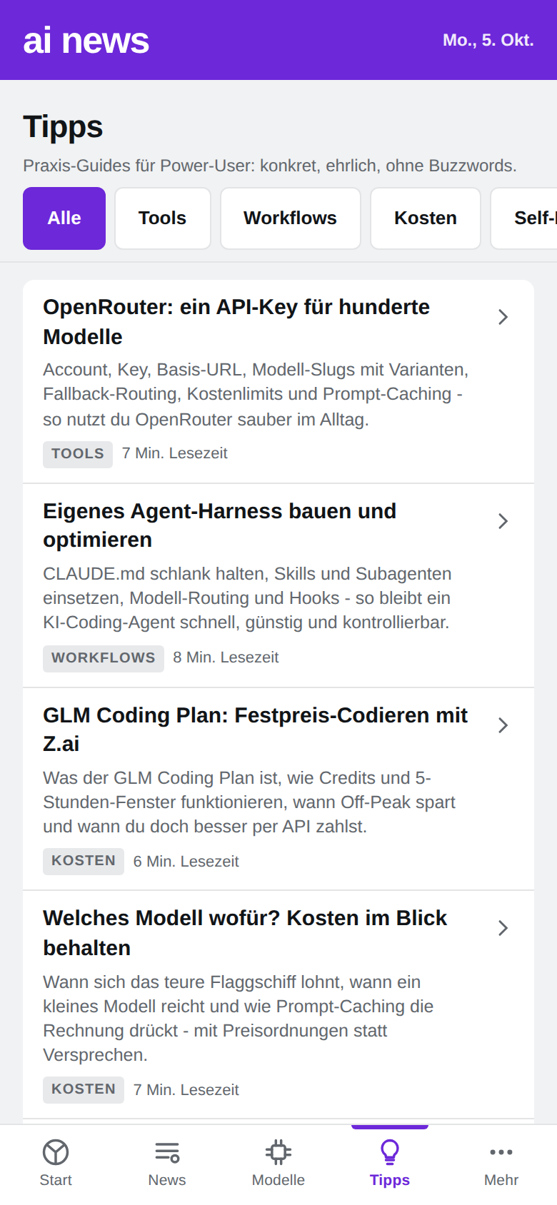 Tipps-Tab mit acht Praxis-Guides